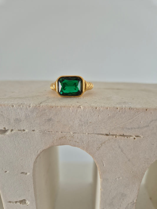 Stainless steel gold emerald cut ring